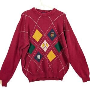 Vintage Payne Stewart Sweater Mens XLT Red Argyle Long Sleeve Pullover Cotton